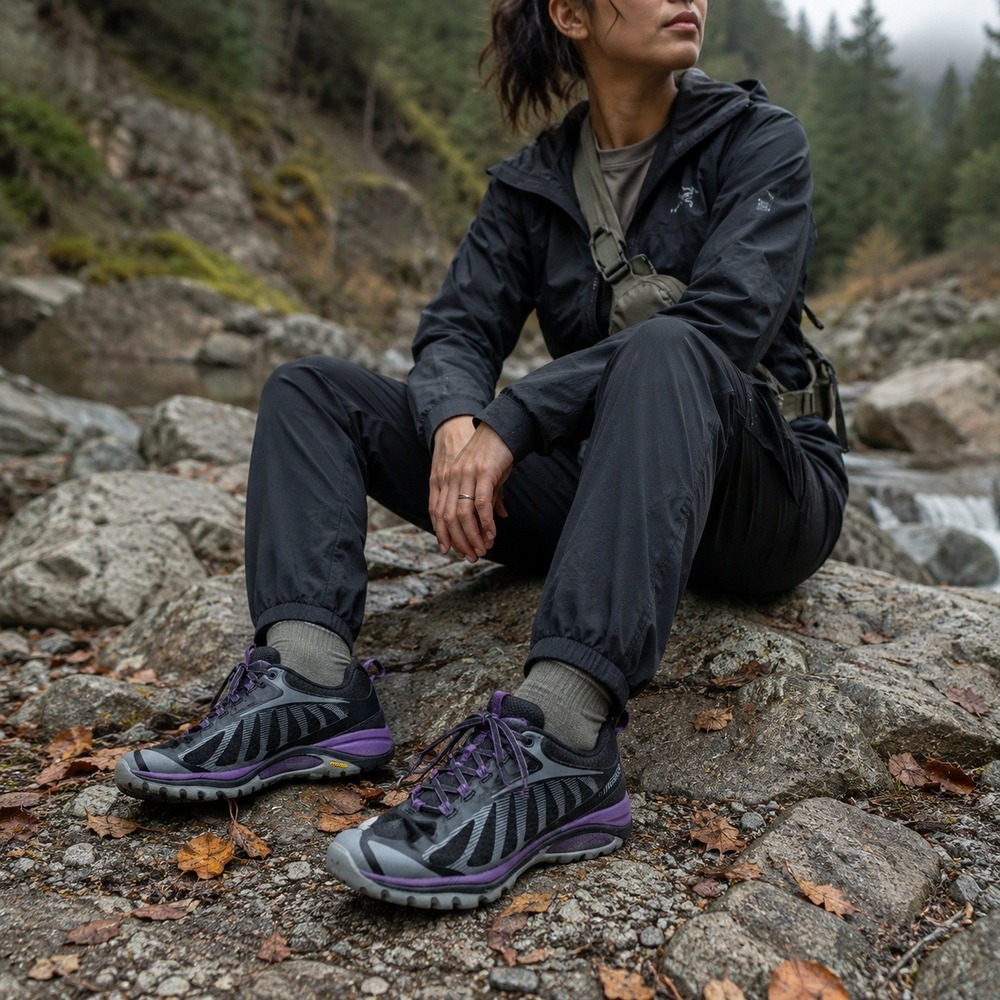 Merrell Siren Edge 3 Hiking Shoes Vibram Trail Black Purple Women's 8 Wide